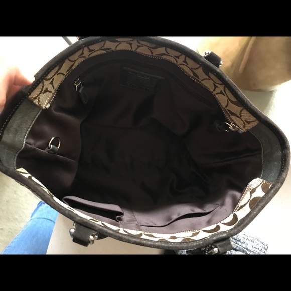 💖Coach Black Brown Suede Leather Zipper Tote Bag - Picture 4 of 8